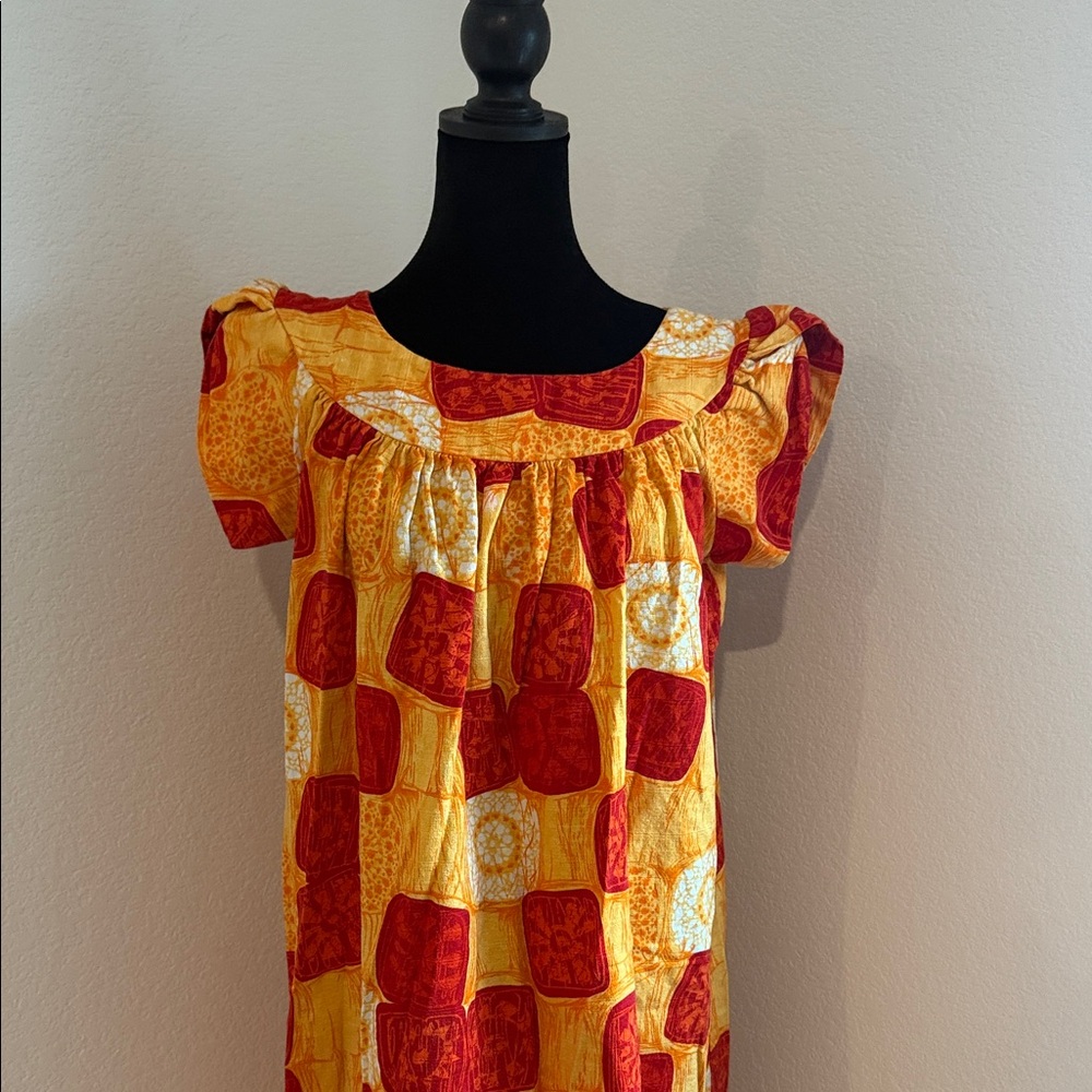 Vintage Made in Hawaii Elegant Red and Yellow Patchwork Maxi Dress - Picture 10 of 11